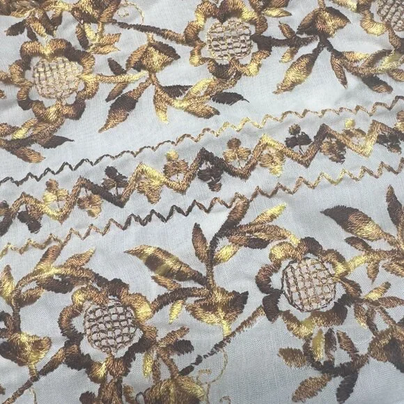 NWOT WOMENS TOP BOHO FLOATY WHITE PEASANT BLOUSE GOLDEN EMBROIDERY COTTAGECORE M - Picture 7 of 10